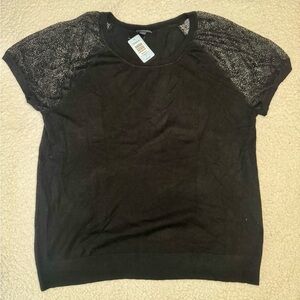 Torrid Black Short Sleeve Tee with Textured Sleeves